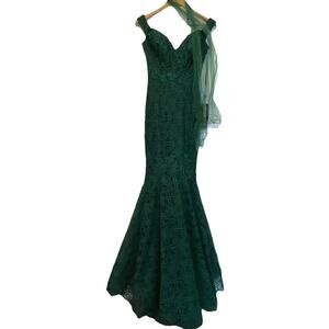 Royal Queen Formal Dress Womens 4 Hunter Green Mermaid Sparkle Prom HOCO Train